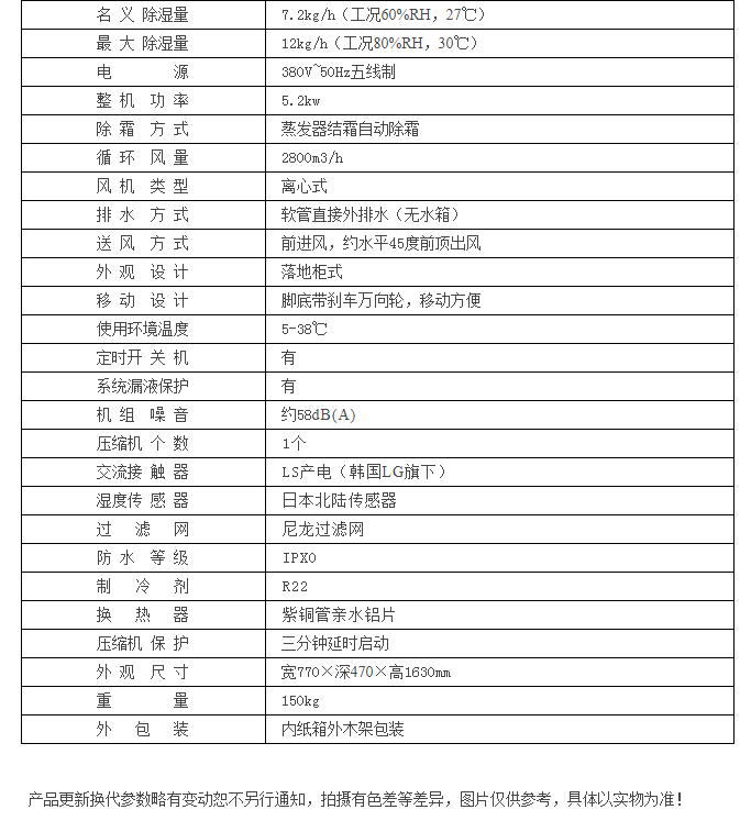 HJ-8288H水果蔬菜保鮮倉庫除濕機(jī)參數(shù)表